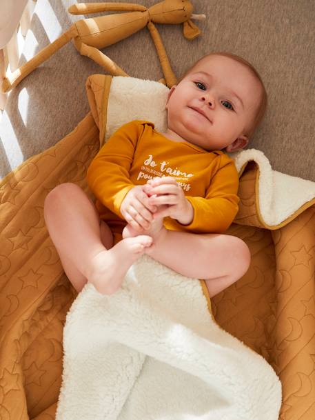Baby Decke ,,Schäfchen' mit Teddyfleece honigfarben+wollweiß 