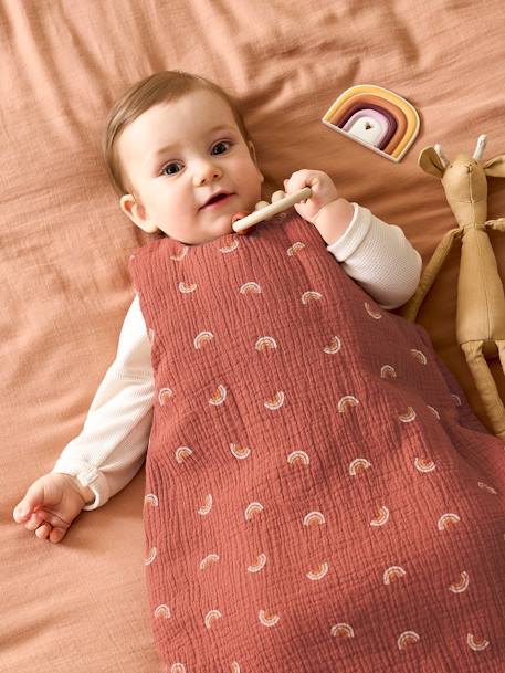 Ärmelloser Baby Schlafsack HAPPY SKY Bio-Baumwolle, personalisierbar braun bedruckt 
