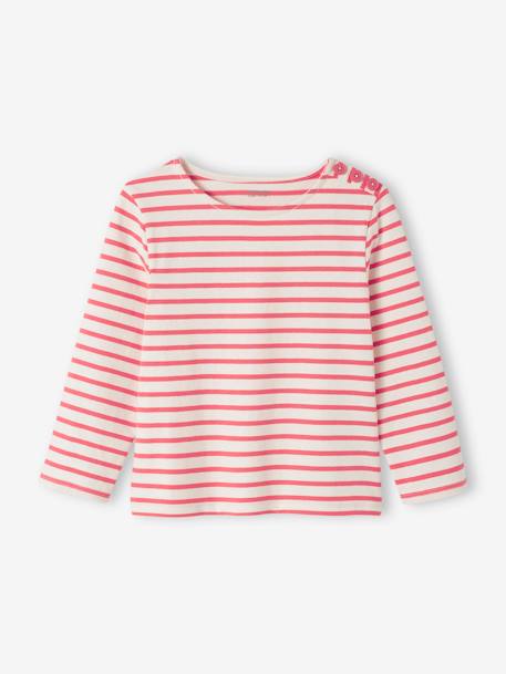 Tee-shirt marinière personnalisable effet molleton fille manches longues rayé gris+rayé rouge 