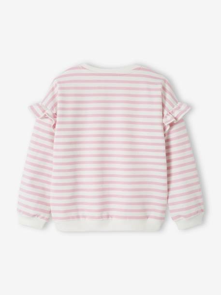 Mädchen Ringel-Sweatshirt, Volantärmel jeansblau+lila+rosa gestreift 