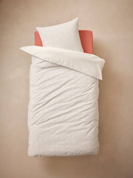 Parure Housse de couette + Taie d'oreiller enfant avec coton recyclé PRINCESSE POESIE blanc imprimé 