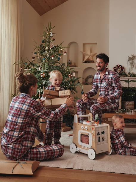 Pyjama enfant en flanelle collection capsule 'Happy Family' carreaux rouge 