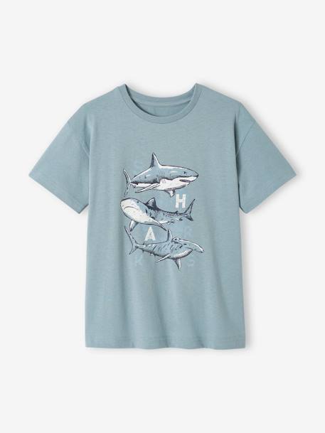 T-shirt motif animalier garçon anthracite+bleu grisé+écru 