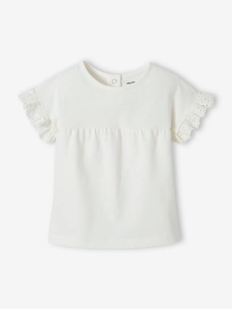T-shirt manches volantées personnalisable bébé coton biologique écru+fuchsia 