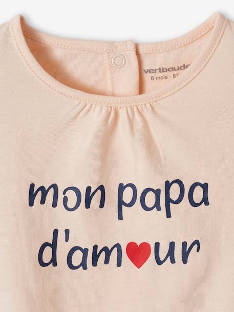 T-shirt à message bébé en coton biologique écru+rose pâle 