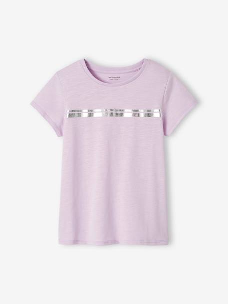 T-shirt de sport Basics fille rayures irisées placées écru+lilas+rose poudré 