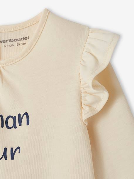 Baby T-Shirt mit Schriftzug Bio-Baumwolle ecru+hellrosa 