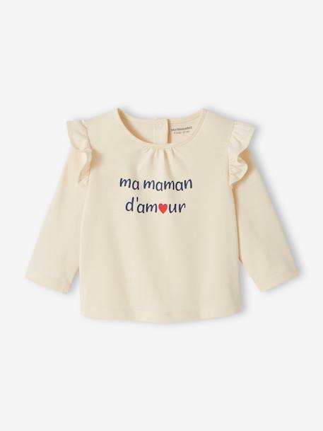T-shirt à message bébé en coton biologique écru+rose pâle 