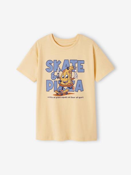T-shirt motif mascotte garçon jaune+lavande 