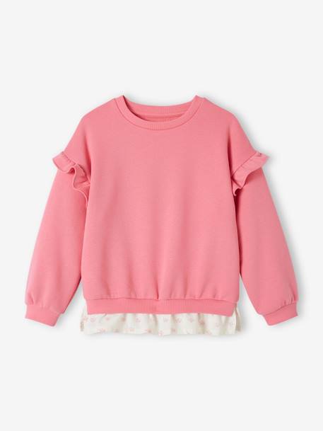Mädchen Sweatshirt mit Volant-Saum bonbonrosa+pastelgelb 
