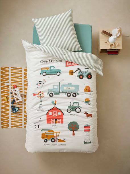 Kinder Bettwäsche-Set ERNTEZEIT mit Recycling-Baumwolle Oeko-Tex beige bedruckt 
