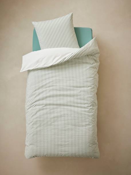 Parure housse de couette + taie d'oreiller avec coton recyclé MOISSON blanc imprimé 