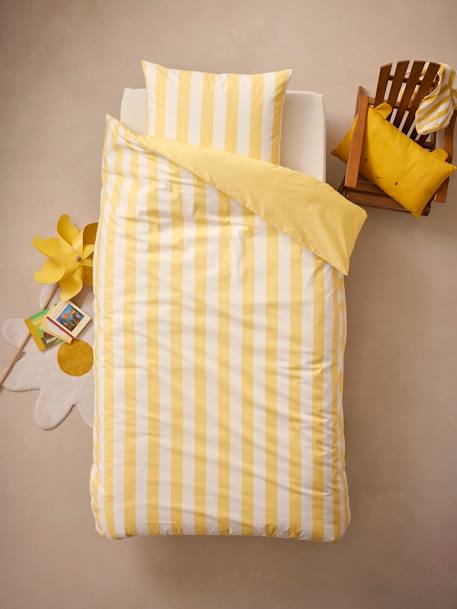 Kinder Bettwäsche-Set TRANSAT mit Recycling-Baumwolle, essentials gelb gestreift+grün gestreift+rosa gestreift 