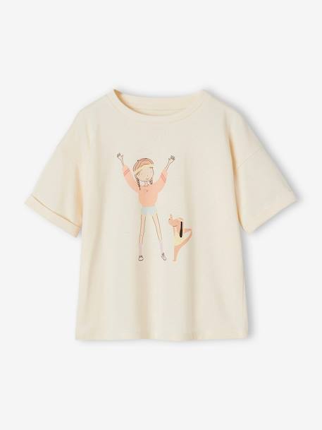 Kurzes Mädchen Sport-Shirt mit Recycling-Baumwolle wollweiß 