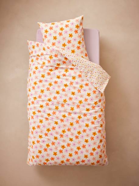 Parure housse de couette + taie d'oreiller essentiels enfant avec coton recyclé POP FLOWER multicolore 
