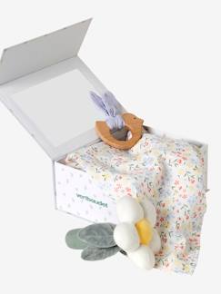 Jouet-Premier âge-Doudous, peluches et jouets en tissu-Coffret cadeau 3 pièces : doudou lange + hochet + livre imagier