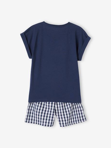 Kurzer Mädchen Schlafanzug, Jersey & Vichy-Karo königsblau 