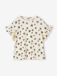 Fille-Tee-shirt en côtes imprimé fleurs fille