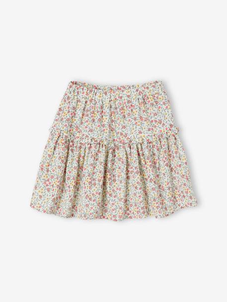 Jupe à fleurs en gaze de coton fille blanc imprimé+écru 