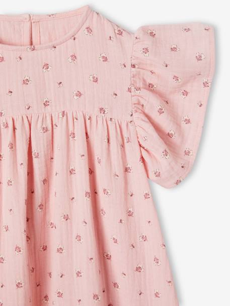 Kurzärmeliges Mädchen Kleid ecru+rosa 