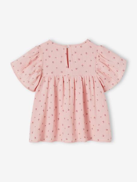 Mädchen Bluse mit Schmetterlingsärmeln, Bio-Baumwolle rosa+wollweiß 