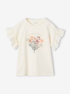 Fille-T-shirt, sous-pull-T-shirt bouquet en relief manches brodées fille