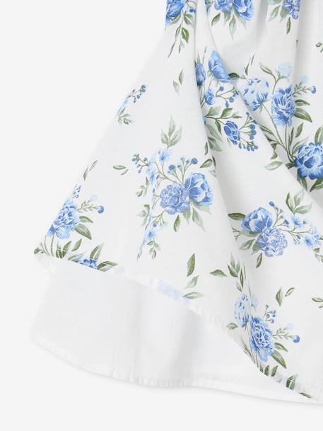 Robe cérémonie à volants motifs fleurs fille bleu imprimé+vanille 