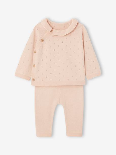 Ensemble en tricot pull à collerette et pantalon bébé rose nude 