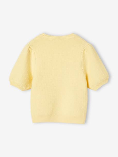 Pull maille fantaisie manches courtes fille jaune pâle 