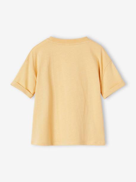 Tee-shirt motif pop fille manches courtes à revers abricot+jaune pâle 