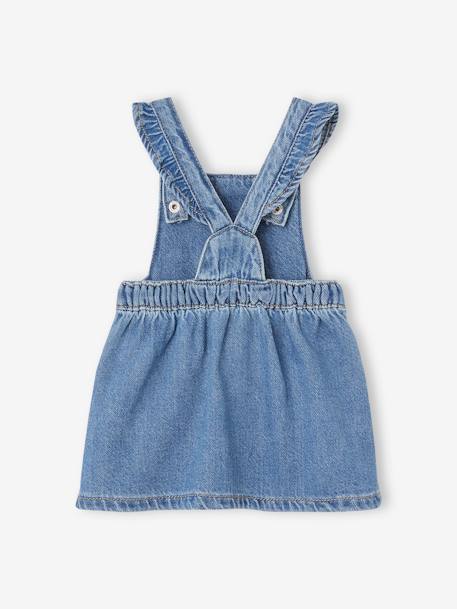 Robe salopette en denim bébé bretelles volantées stone 