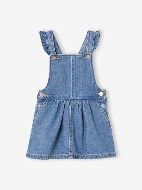 Robe salopette en denim bébé bretelles volantées stone 