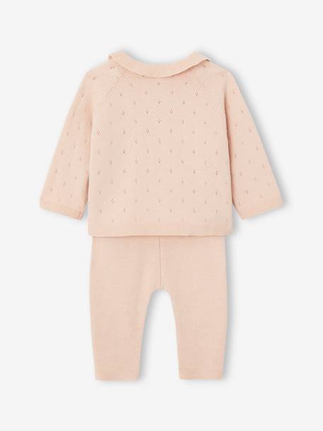 Ensemble en tricot pull à collerette et pantalon bébé rose nude 