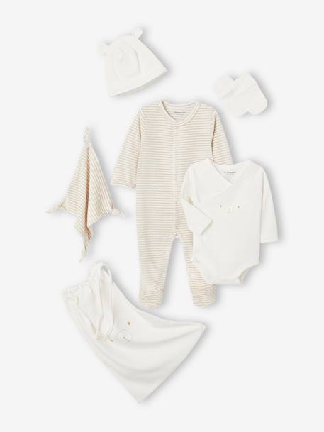 Baby-Set, 6 Teile beige+graublau 