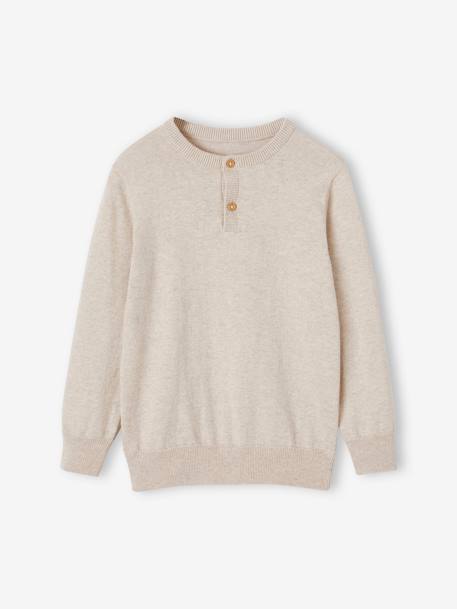 Jungen Pullover mit Henley-Ausschnitt Oeko-Tex beige meliert+blau meliert+mintgrün 