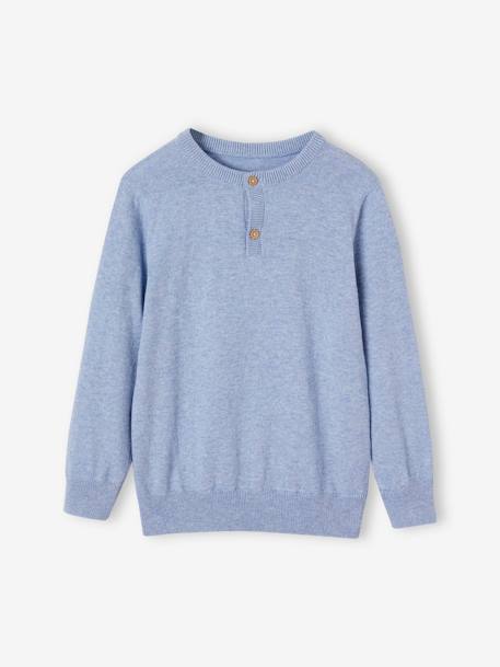 Jungen Pullover mit Henley-Ausschnitt Oeko-Tex beige meliert+blau meliert+mintgrün 