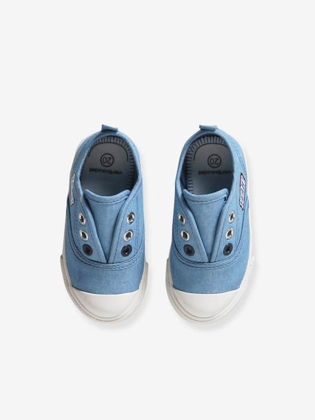 Baby Stoff-Sneakers mit Gummizug jeansblau+rot 