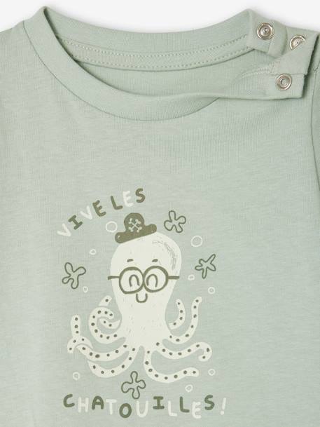 T-shirt mini totem bébé manches courtes écru+vert d'eau 