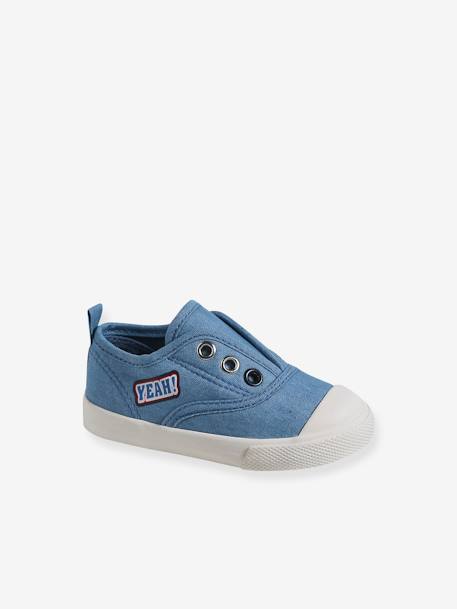 Baby Stoff-Sneakers mit Gummizug jeansblau+rot 