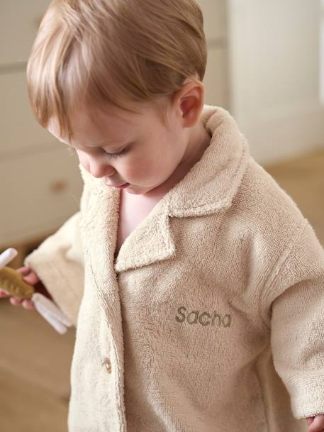 Peignoir Oversize bébé avec coton recyclé personnalisable beige+bleu chambray+terracotta 