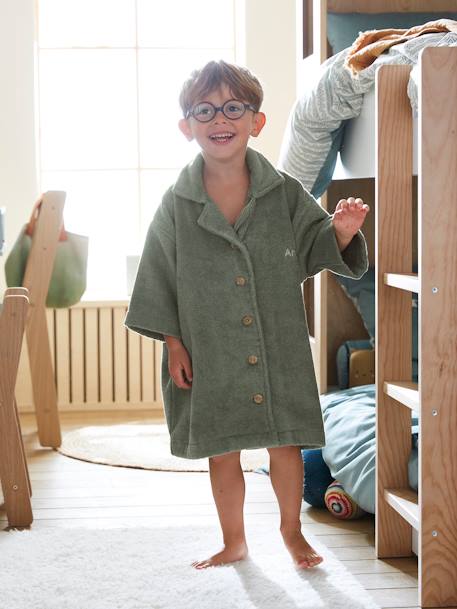 Peignoir Oversize enfant avec coton recyclé personnalisable bois de rose+vert sapin 