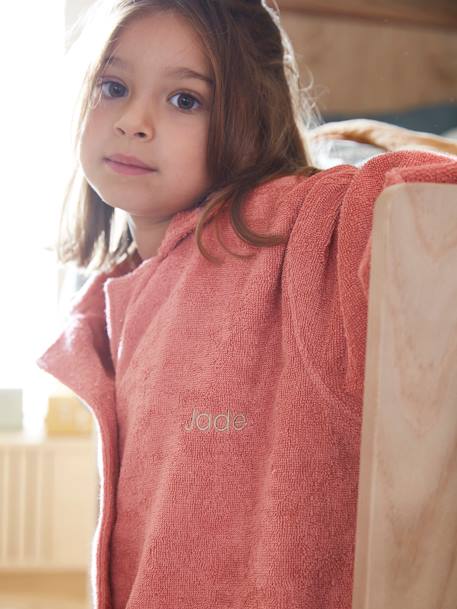 Peignoir Oversize enfant avec coton recyclé personnalisable bois de rose+vert sapin 
