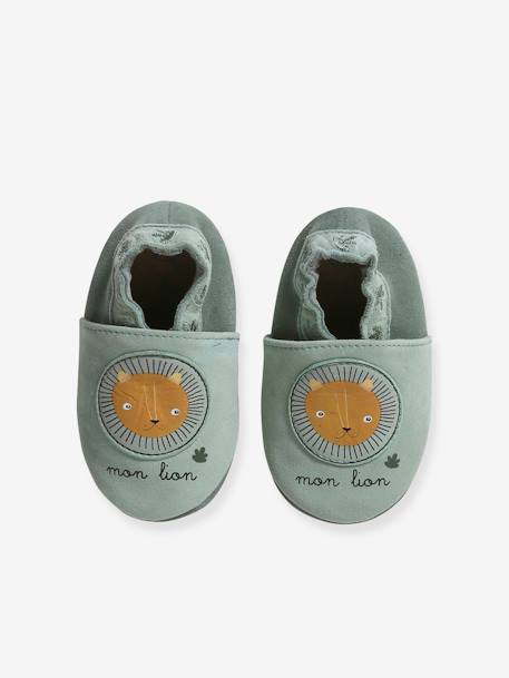 Chaussons élastiqués en cuir souple bébé vert sauge 