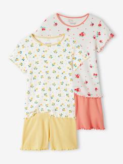 Mädchen-Pyjama, Overall-2er-Pack kurze Mädchen Schlafanzüge aus Rippjersey Oeko-Tex