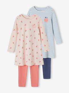 Fille-Pyjama, surpyjama-Lot de 2 chemises de nuit "pommes" + legging