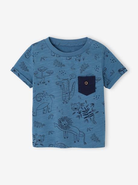 T-shirt jungle bébé en jersey flammé bleu+écru 