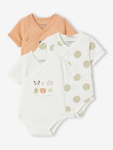 Lot de 3 bodies ouverture naissance bébé en coton biologique pêche 