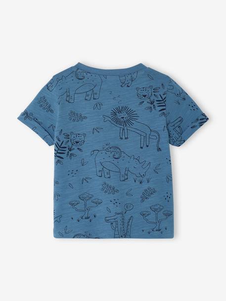 T-shirt jungle bébé en jersey flammé bleu+écru 