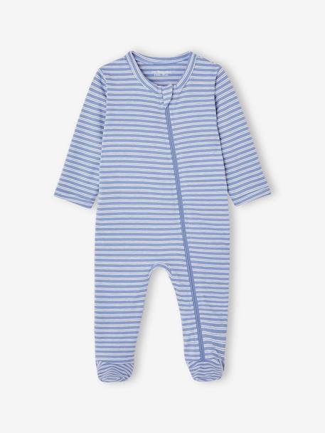 Lot de 3 pyjamas bébé en jersey ouverture zippée BASICS bleu chambray+cappuccino 