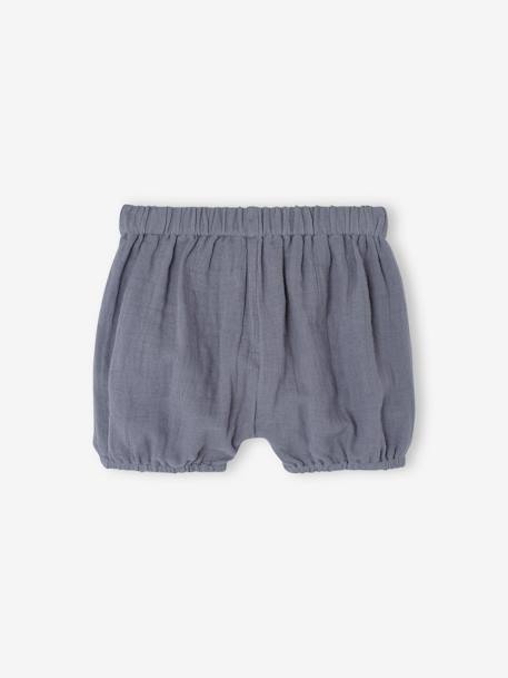 2er-Pack Baby Shorts aus Musselin graublau+wollweiß 